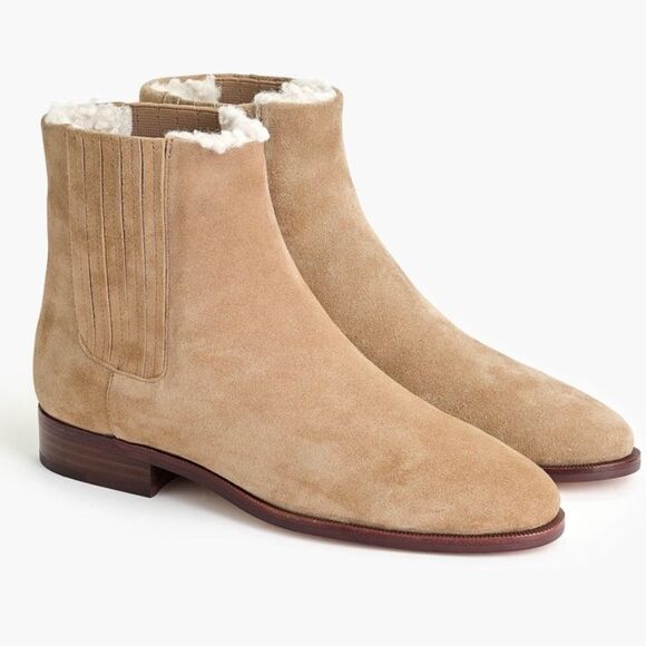 J. Crew Faux Fur Lined Suede Leather Chelsea Ankle Boots In Melted Caramel Tan - Picture 1 of 11